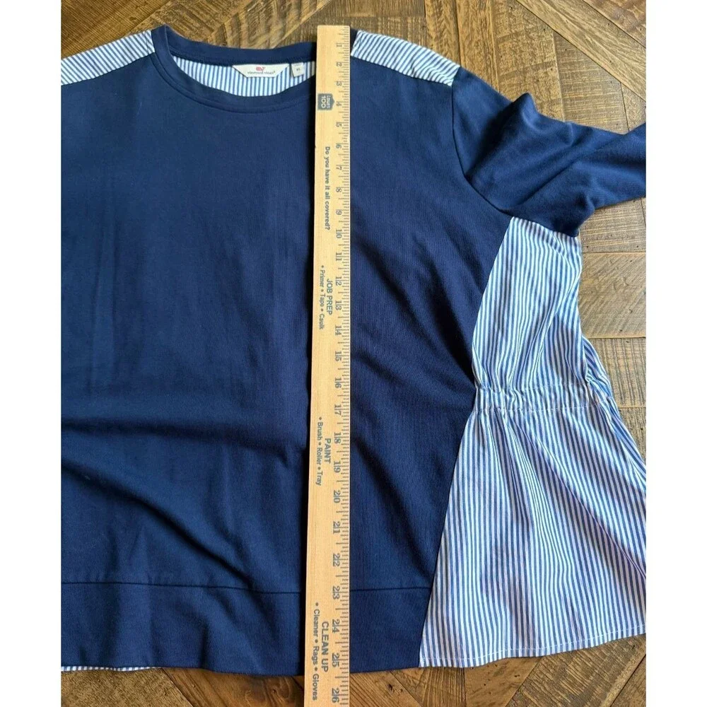 Vineyard Vines Mixed Media Tie Back Striped Top Womens XL Blue White Preppy - Picture 10 of 11